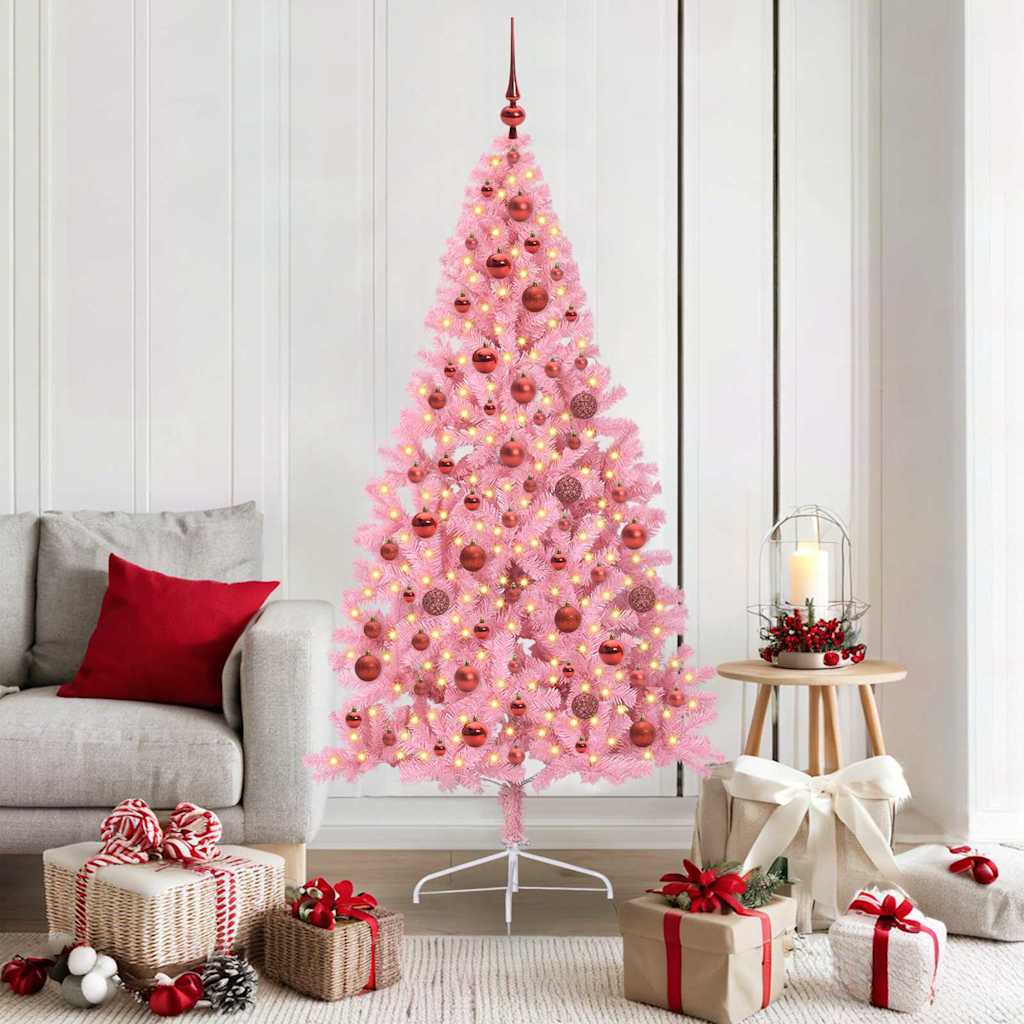Kunstmatig Voorverlicht Kerstboom met 300 LED Roze 180 cm PVC