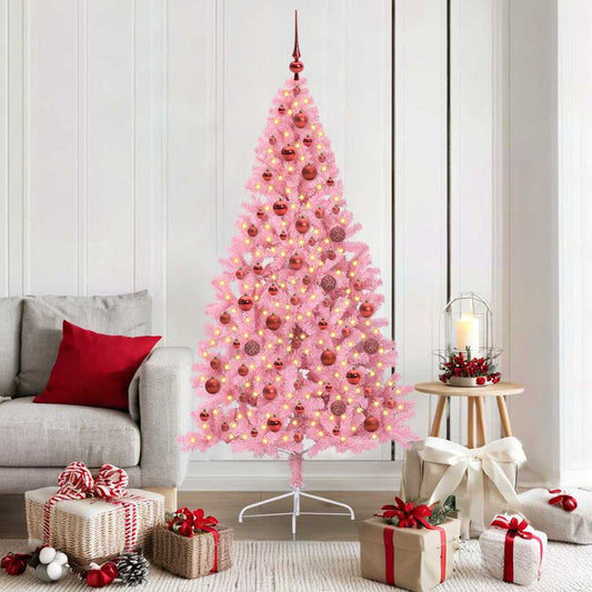 Kunstmatig Voorverlicht Kerstboom met 300 LED Roze 180 cm PVC