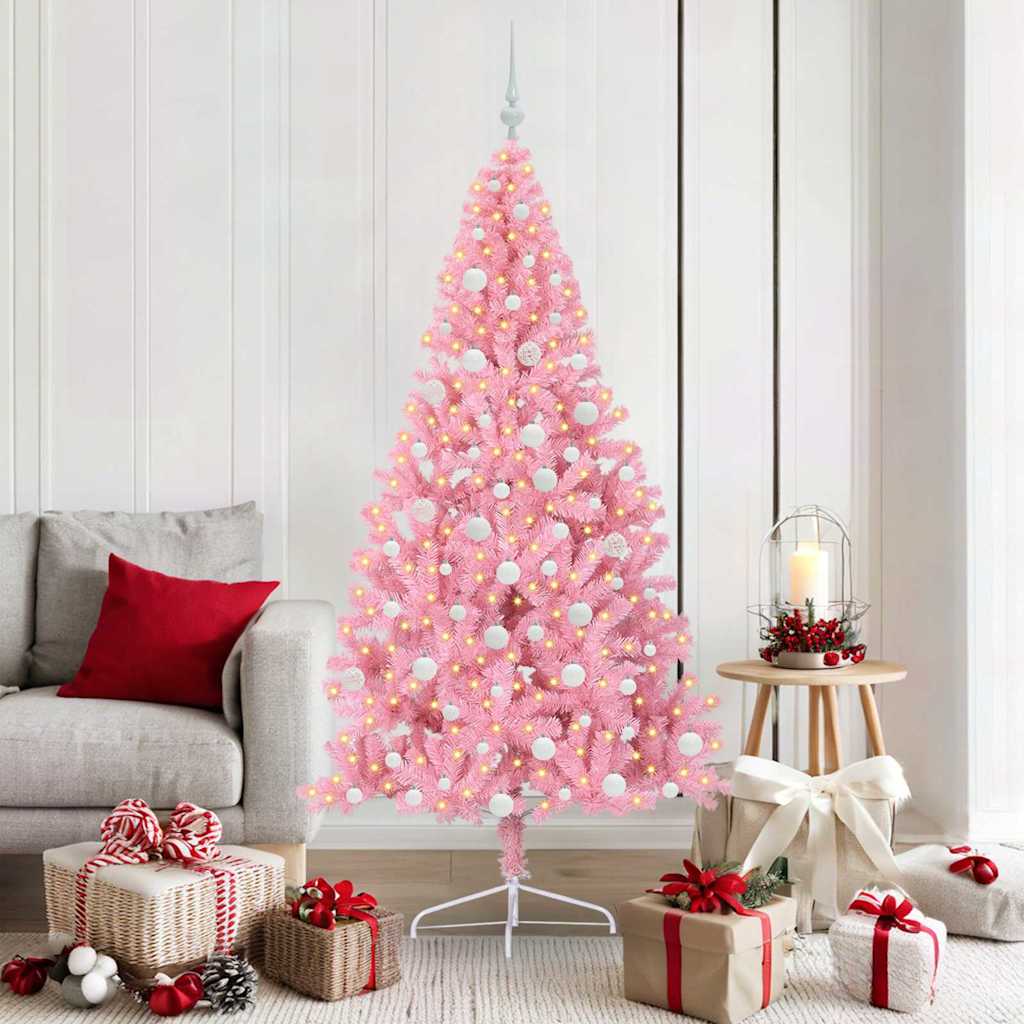 Kunstmatig Voorverlicht Kerstboom met 300 LED Roze 180 cm PVC