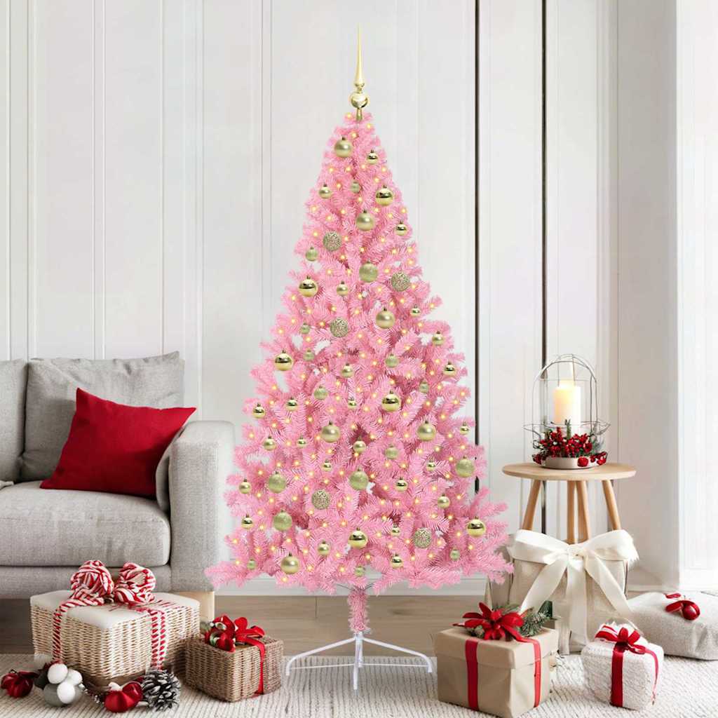 Kunstmatig Voorverlicht Kerstboom met 300 LED Roze 180 cm PVC