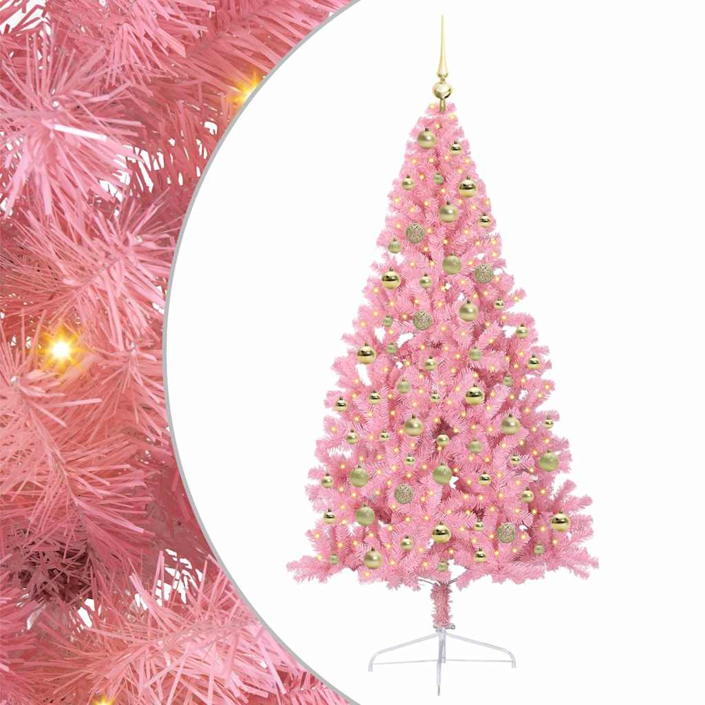 Kunstmatig Voorverlicht Kerstboom met 300 LED Roze 180 cm PVC