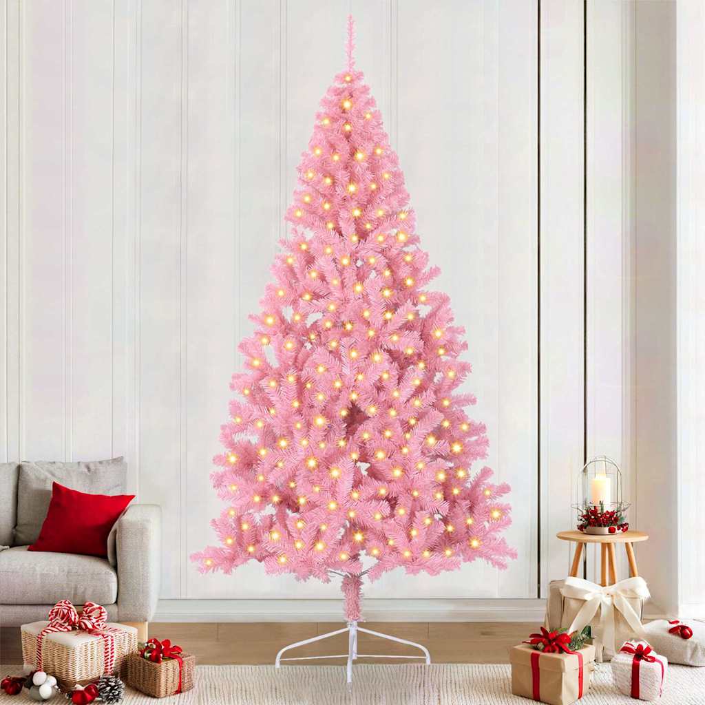 Kunstmatig Voorverlicht Kerstboom met 300 LED Roze 240 cm PVC