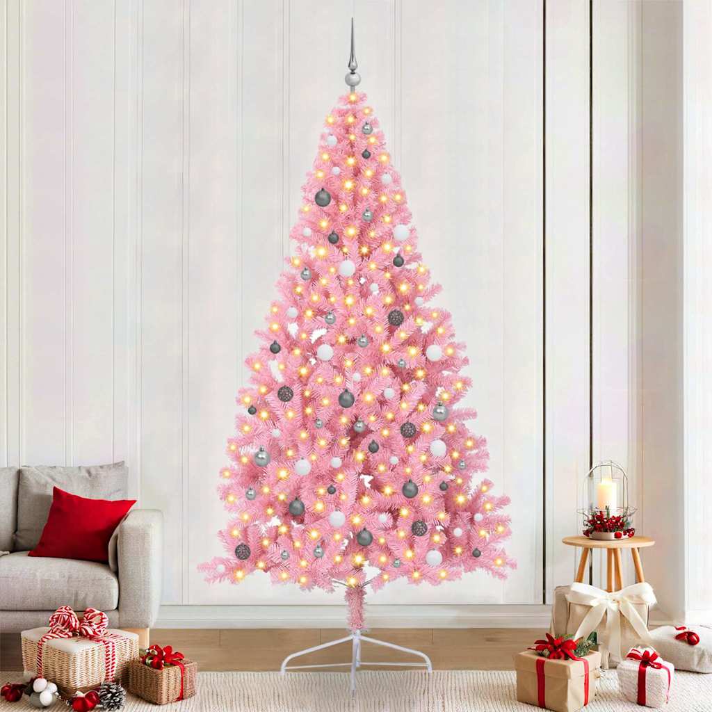 Kunstmatig Voorverlicht Kerstboom met 300 LED Roze 240 cm PVC
