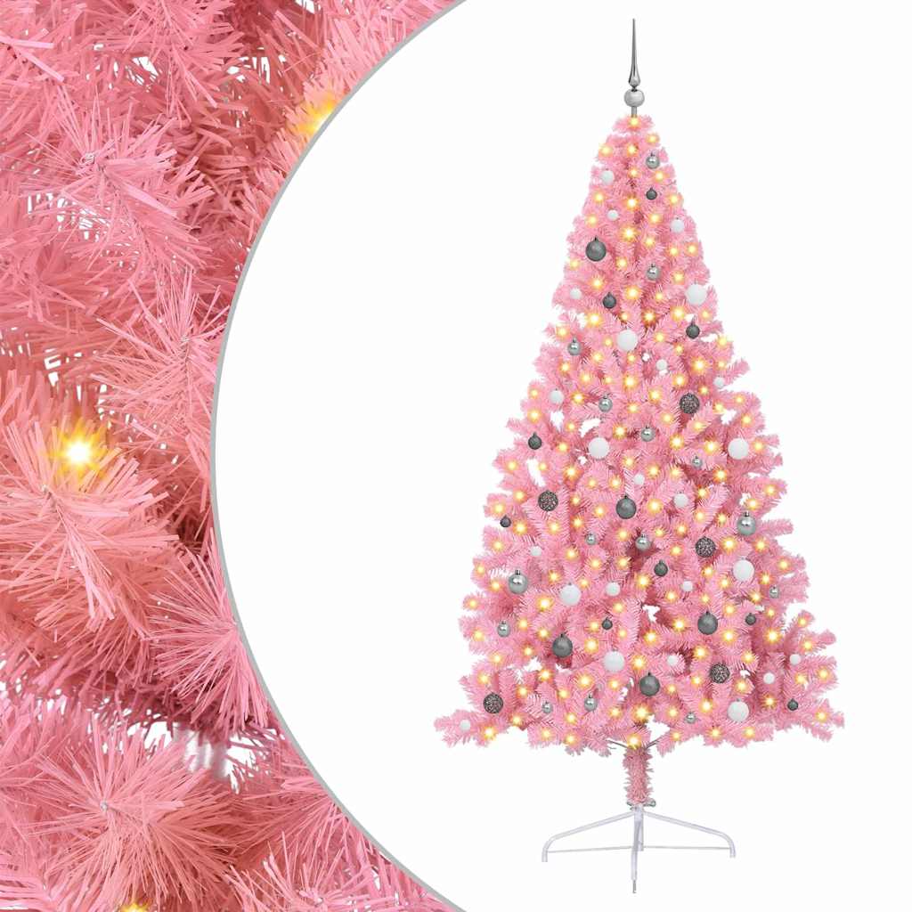 Kunstmatig Voorverlicht Kerstboom met 300 LED Roze 240 cm PVC