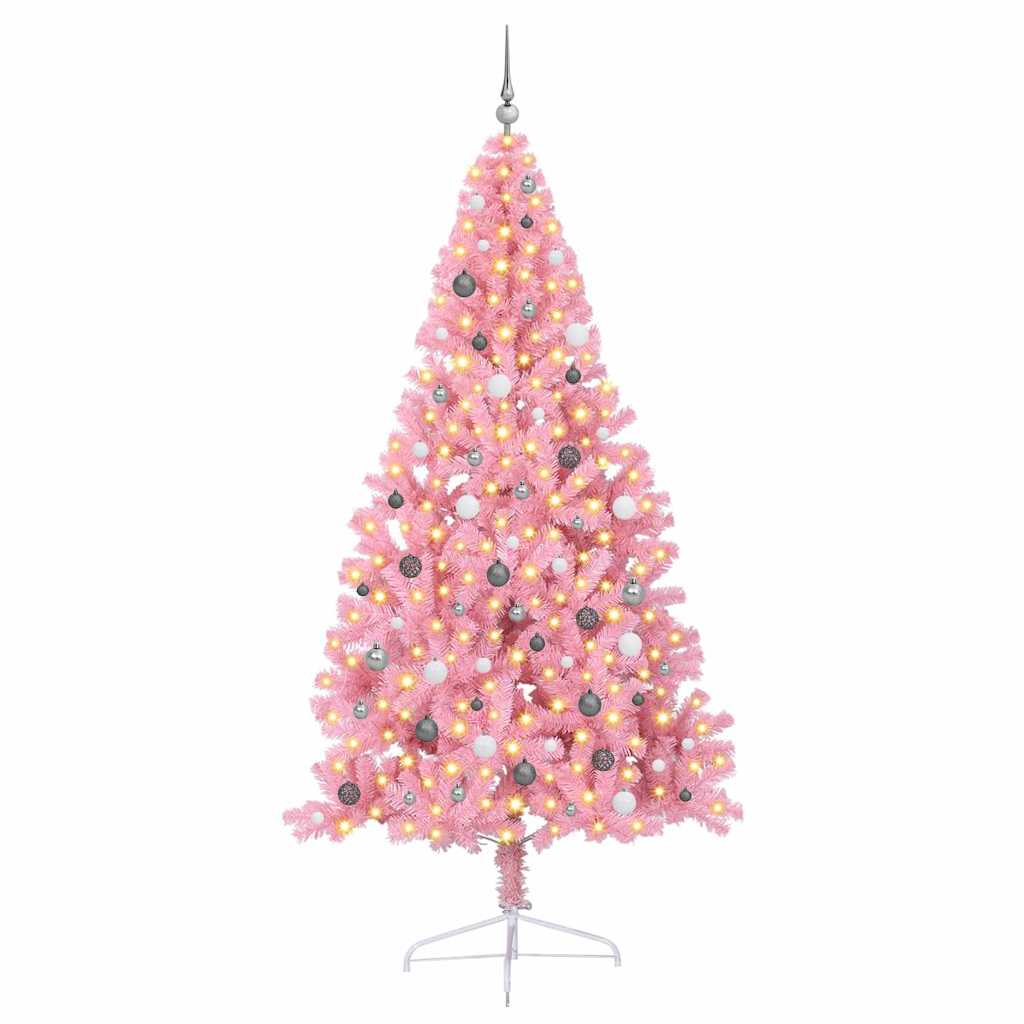 Kunstmatig Voorverlicht Kerstboom met 300 LED Roze 240 cm PVC