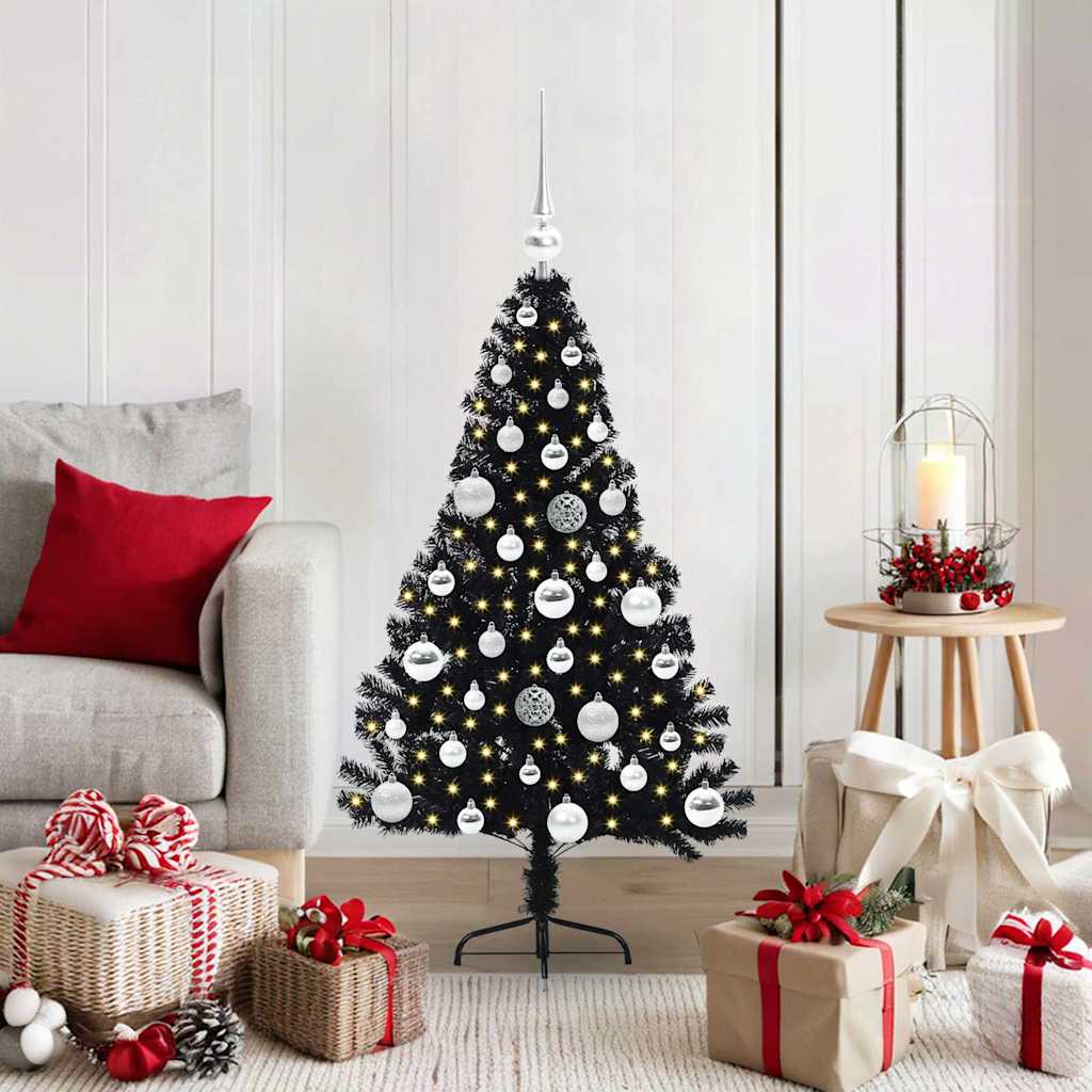 Kunstmatig Voorverlicht Kerstboom met 150 LED Zwart 120 cm PVC
