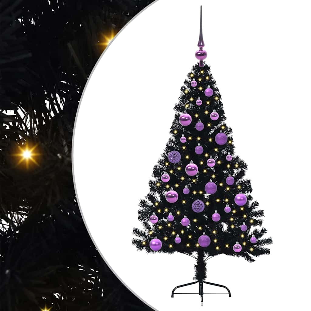 Kunstmatig Voorverlicht Kerstboom met 150 LED Zwart 120 cm PVC