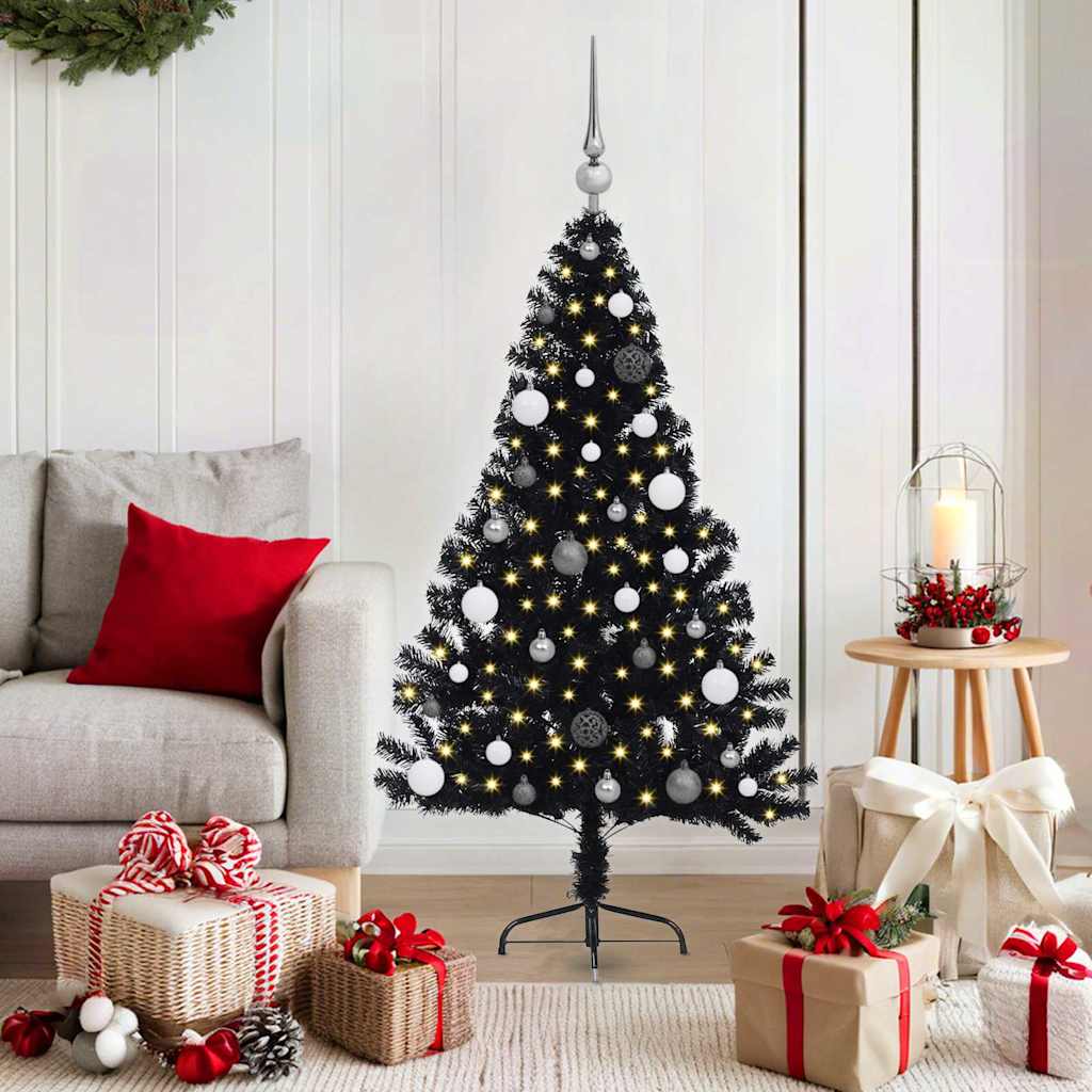 Kunstmatig Voorverlicht Kerstboom met 150 LED Zwart 150 cm PVC