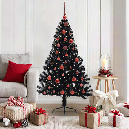 Kunstmatig Voorverlicht Kerstboom met 150 LED Zwart 150 cm PVC