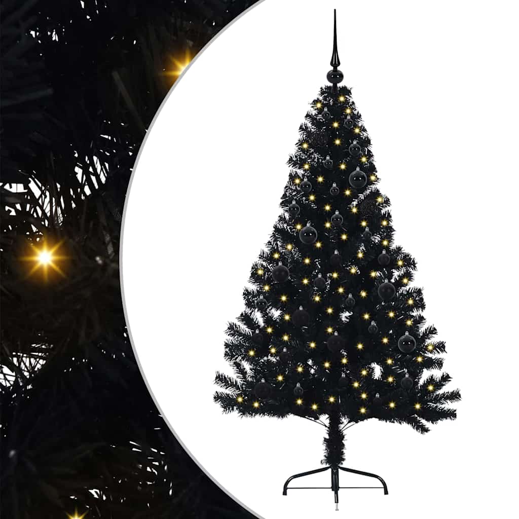 Kunstmatig Voorverlicht Kerstboom met 150 LED Zwart 150 cm PVC