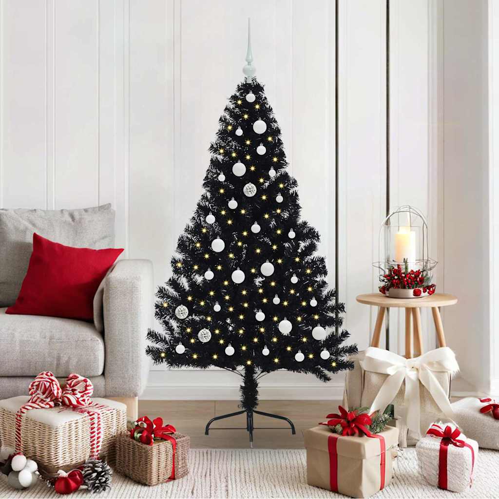 Kunstmatig Voorverlicht Kerstboom met 150 LED Zwart 150 cm PVC