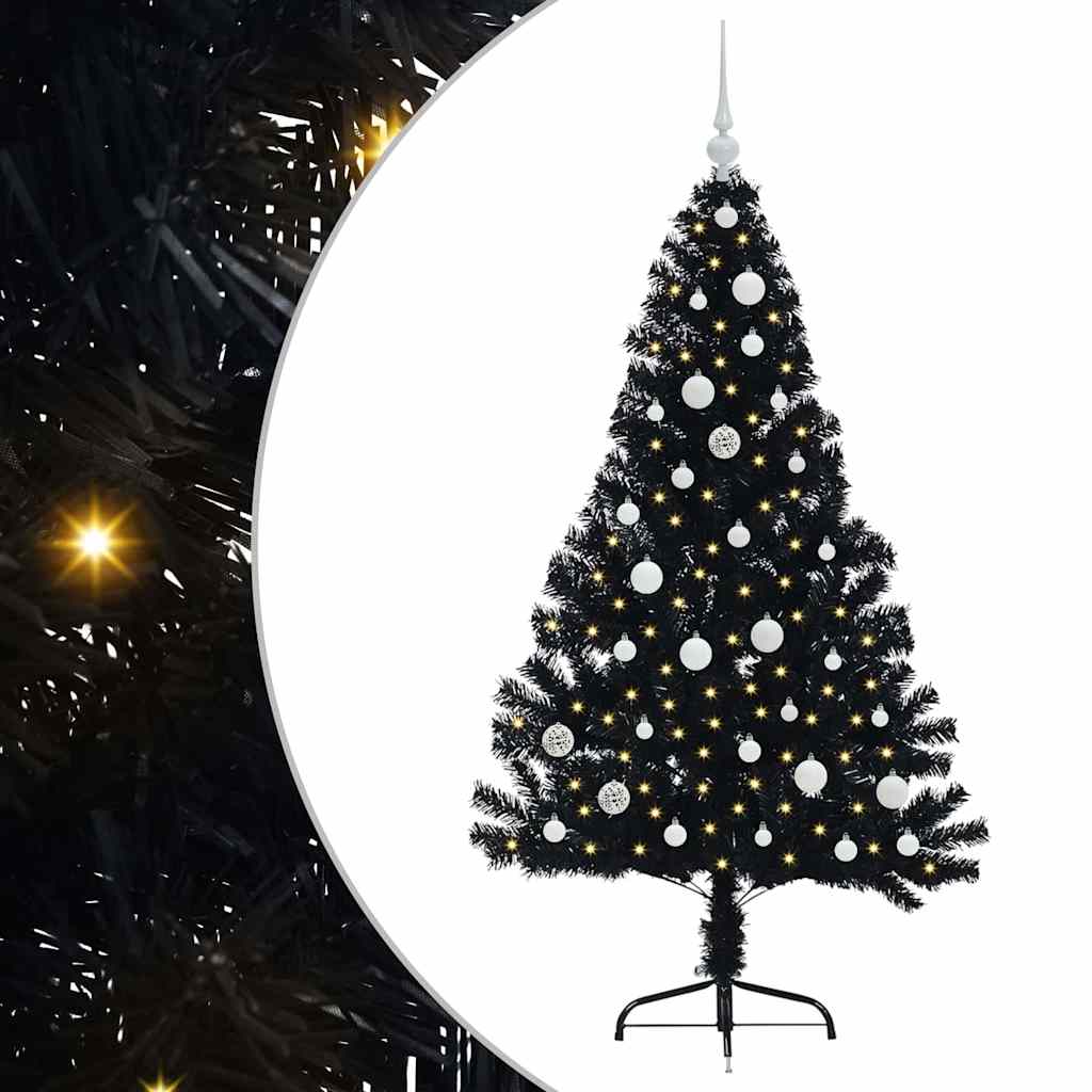 Kunstmatig Voorverlicht Kerstboom met 150 LED Zwart 150 cm PVC