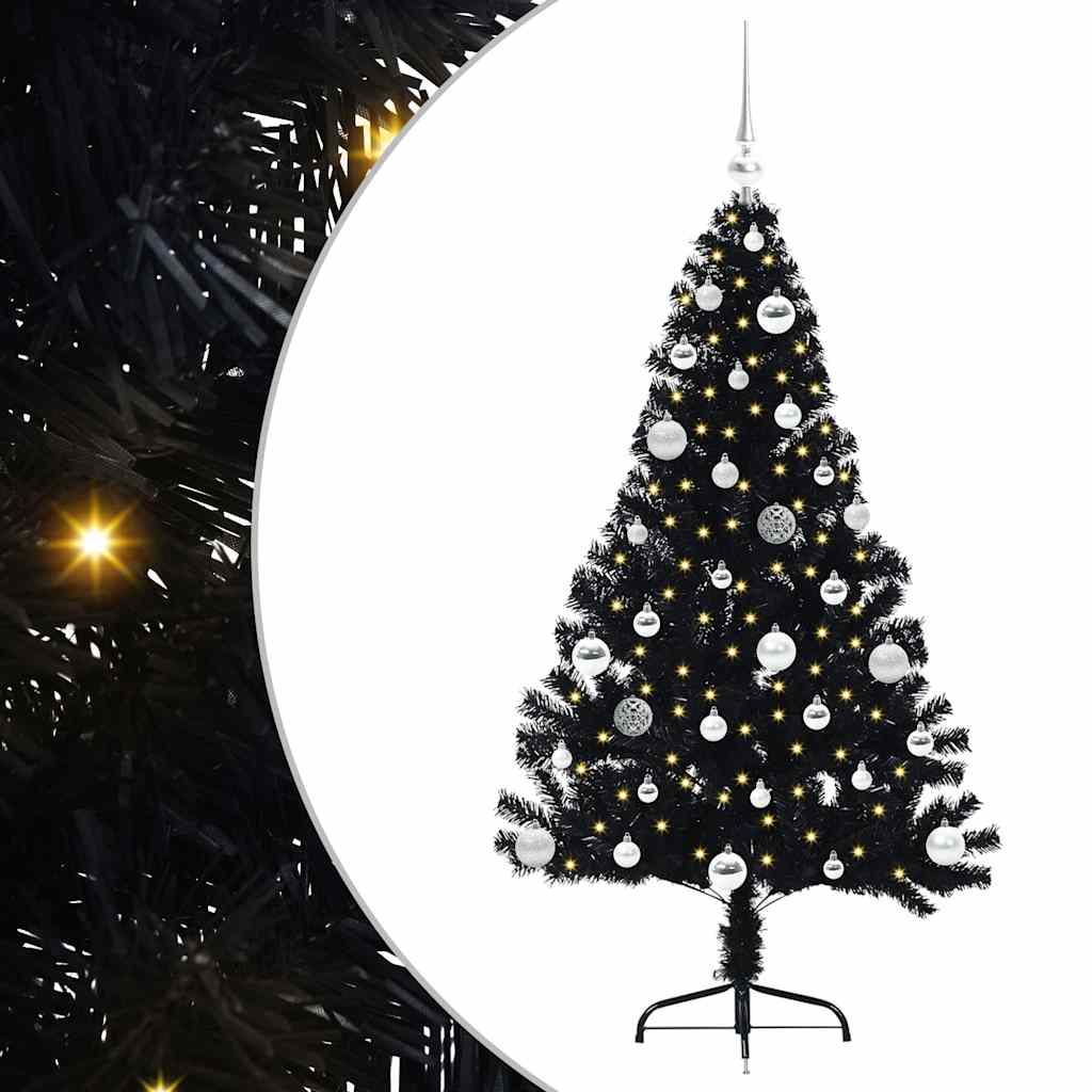 Kunstmatig Voorverlicht Kerstboom met 150 LED Zwart 150 cm PVC