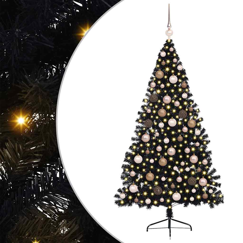 Kunstmatig Voorverlicht Kerstboom met 300 LED Zwart 180 cm PVC