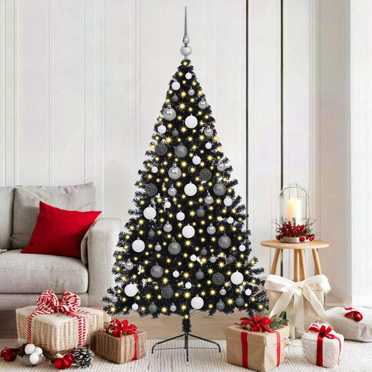 Kunstmatig Voorverlicht Kerstboom met 300 LED Zwart 180 cm PVC