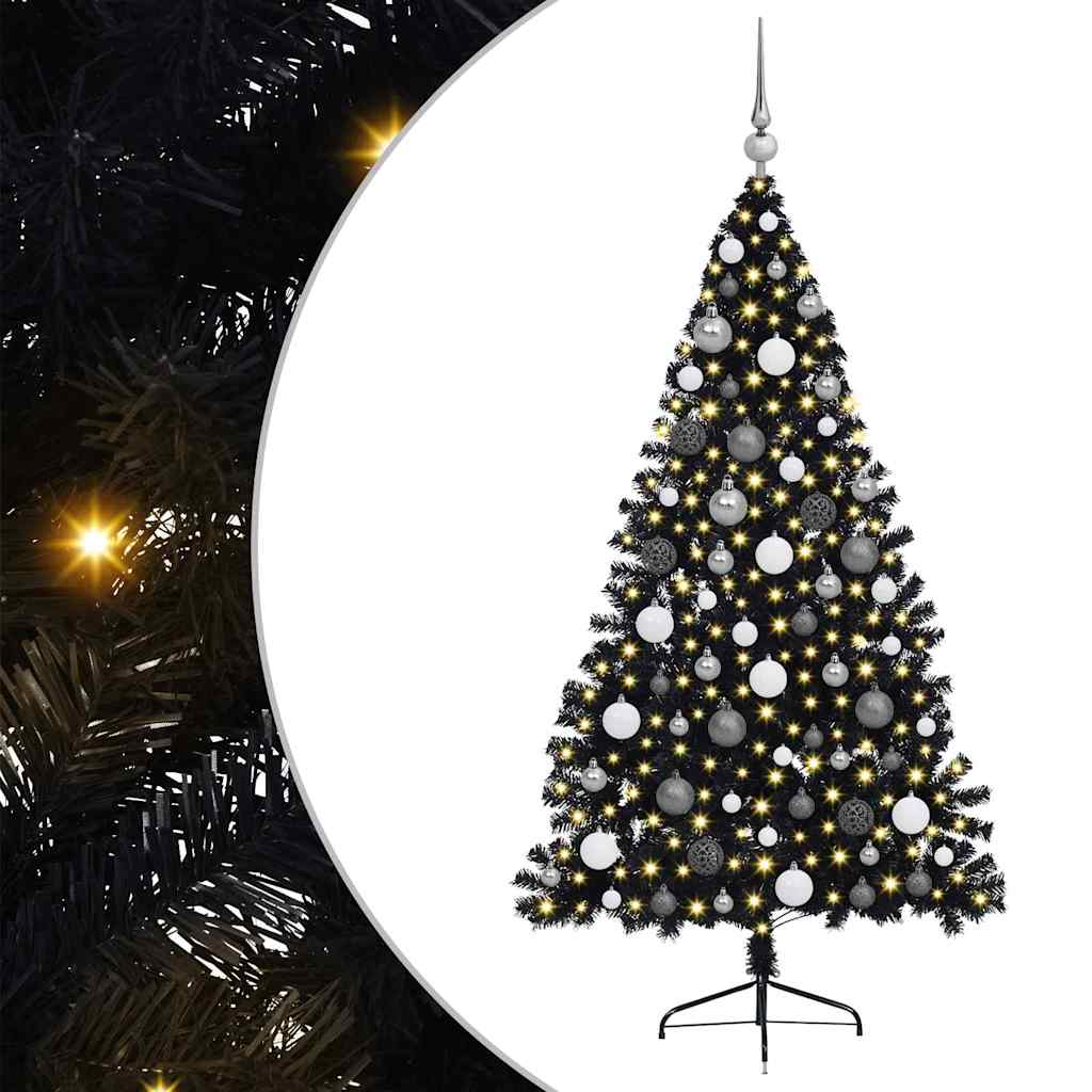 Kunstmatig Voorverlicht Kerstboom met 300 LED Zwart 180 cm PVC