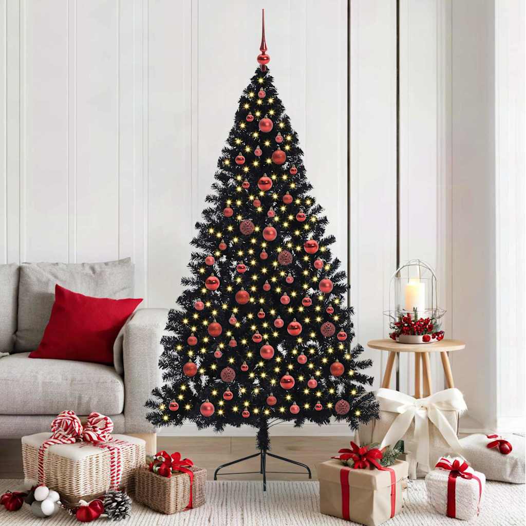 Kunstmatig Voorverlicht Kerstboom met 300 LED Zwart 180 cm PVC