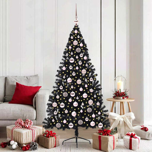 Kunstmatig Voorverlicht Kerstboom met 300 LED Zwart 180 cm PVC