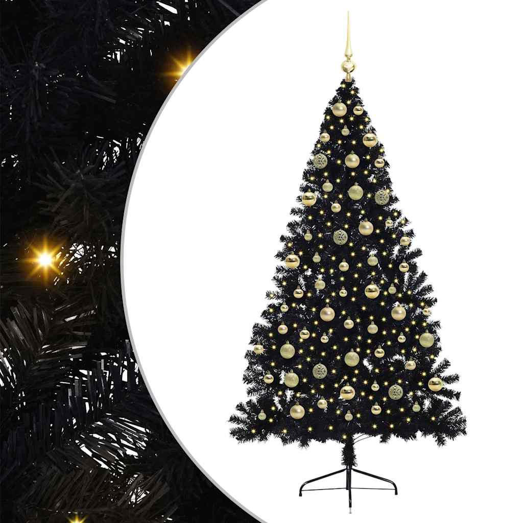 Kunstmatig Voorverlicht Kerstboom met 300 LED Zwart 180 cm PVC