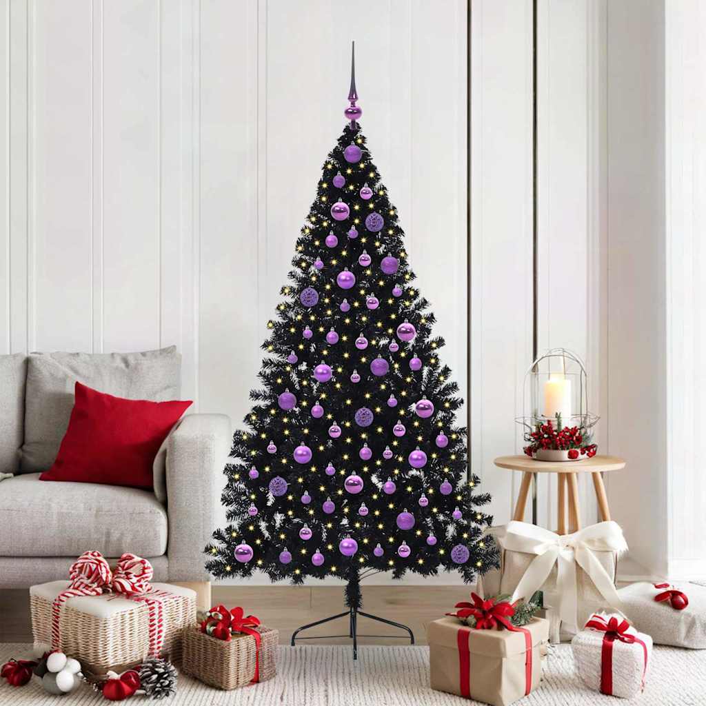 Kunstmatig Voorverlicht Kerstboom met 300 LED Zwart 180 cm PVC