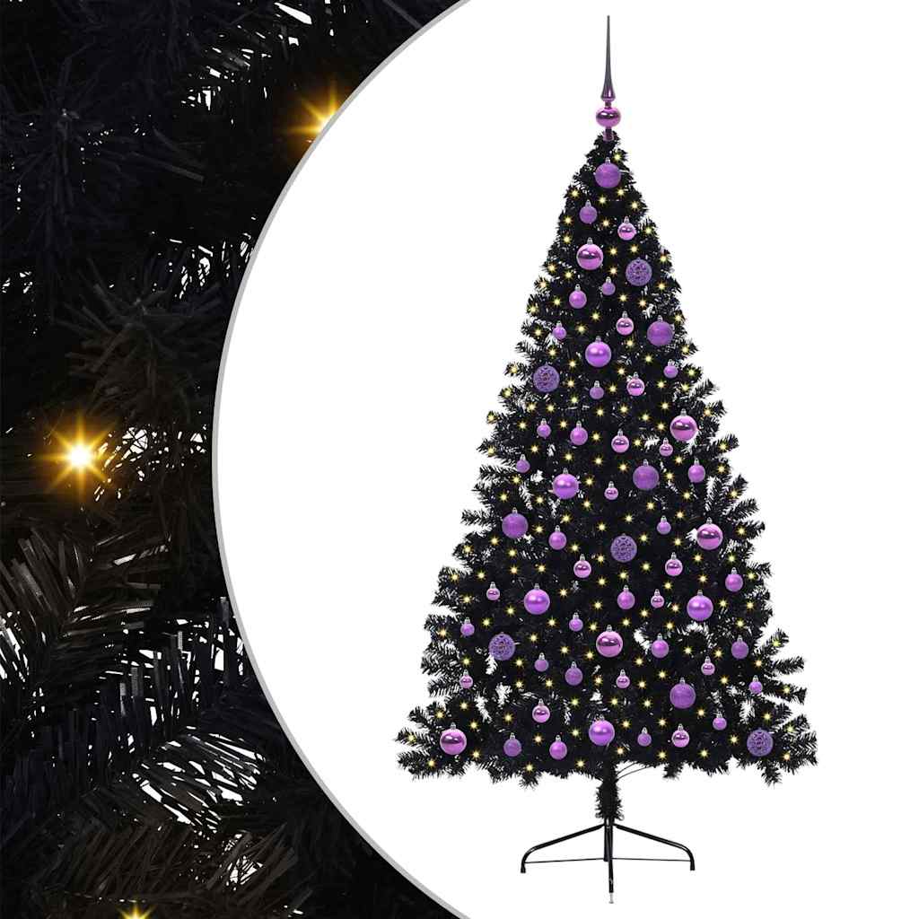Kunstmatig Voorverlicht Kerstboom met 300 LED Zwart 180 cm PVC