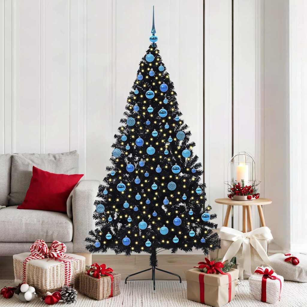 Kunstmatig Voorverlicht Kerstboom met 300 LED Zwart 180 cm PVC