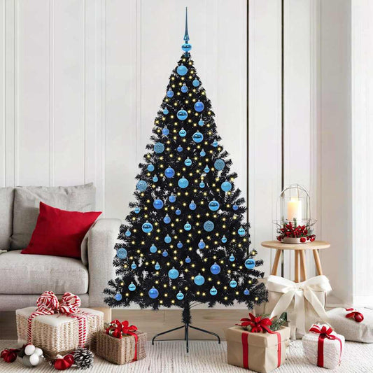 Kunstmatig Voorverlicht Kerstboom met 300 LED Zwart 180 cm PVC