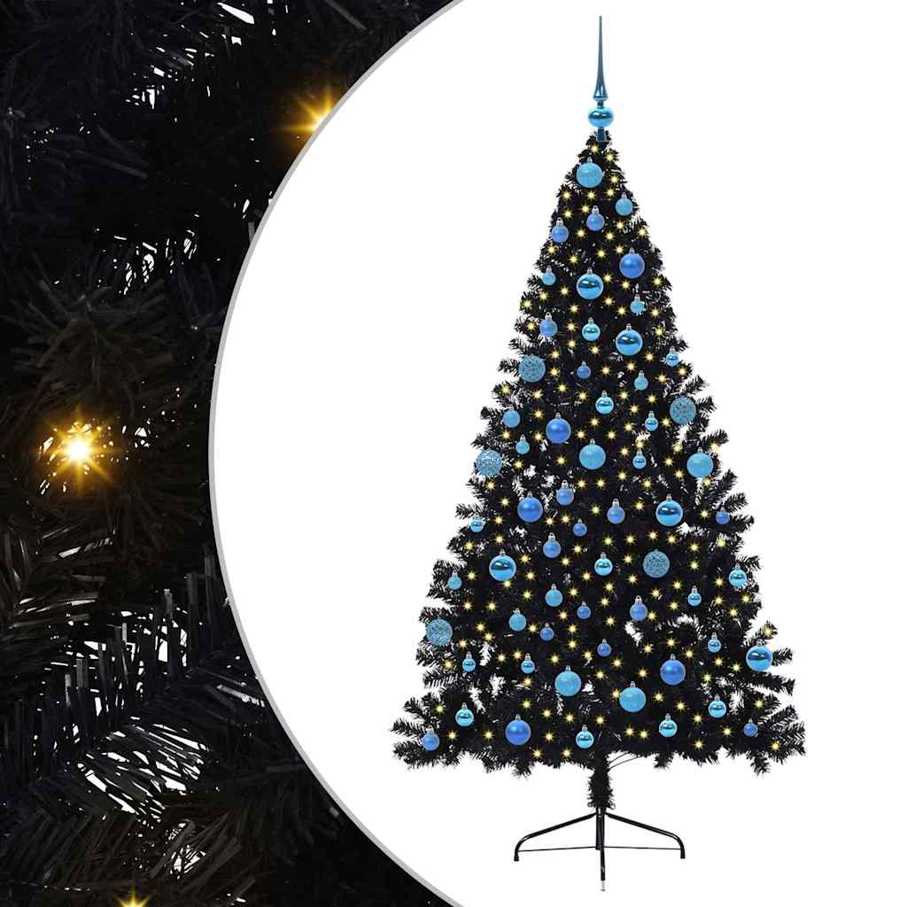 Kunstmatig Voorverlicht Kerstboom met 300 LED Zwart 180 cm PVC