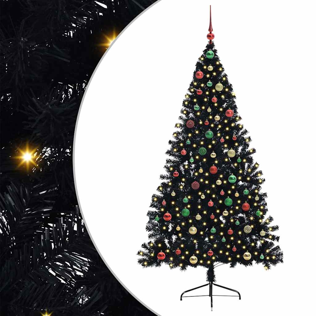 Kunstmatig Voorverlicht Kerstboom met 300 LED Zwart 180 cm PVC