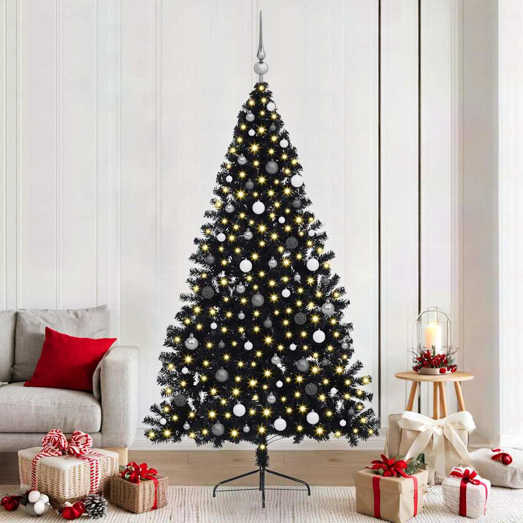 Kunstmatig Voorverlicht Kerstboom met 300 LED Zwart 210 cm PVC
