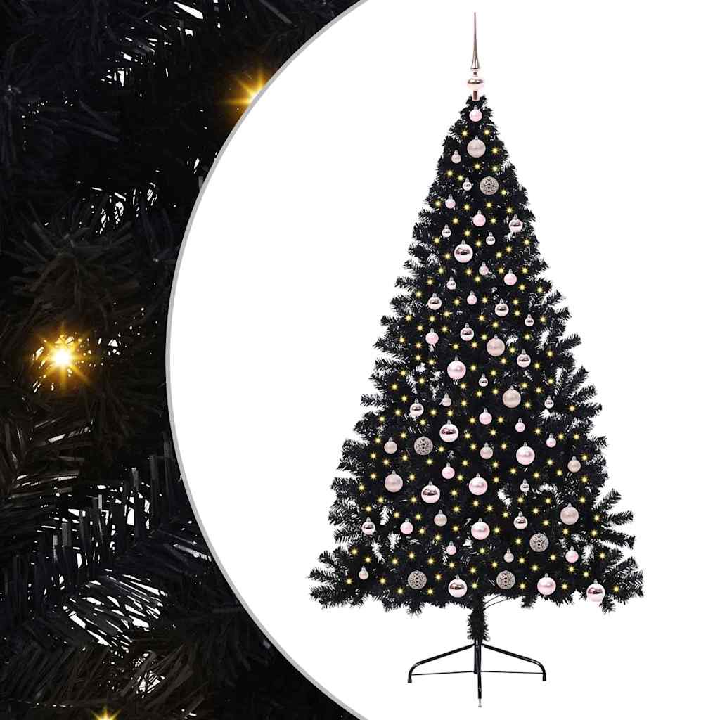 Kunstmatig Voorverlicht Kerstboom met 300 LED Zwart 210 cm PVC
