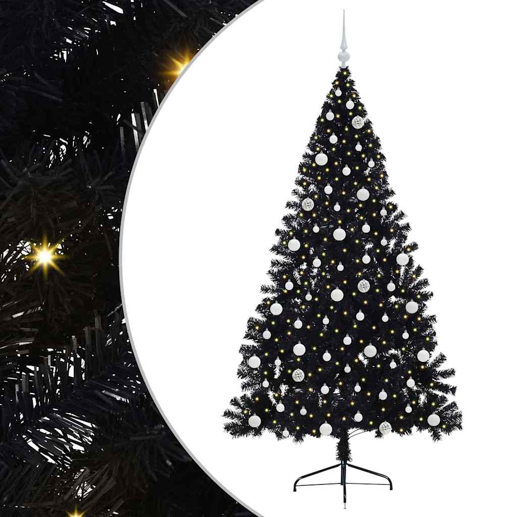 Kunstmatig Voorverlicht Kerstboom met 300 LED Zwart 210 cm PVC
