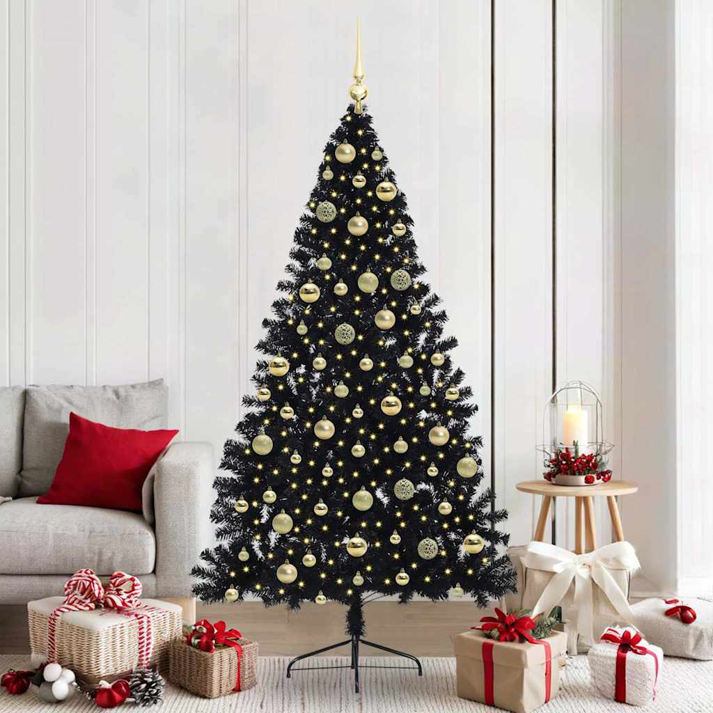 Kunstmatig Voorverlicht Kerstboom met 300 LED Zwart 210 cm PVC