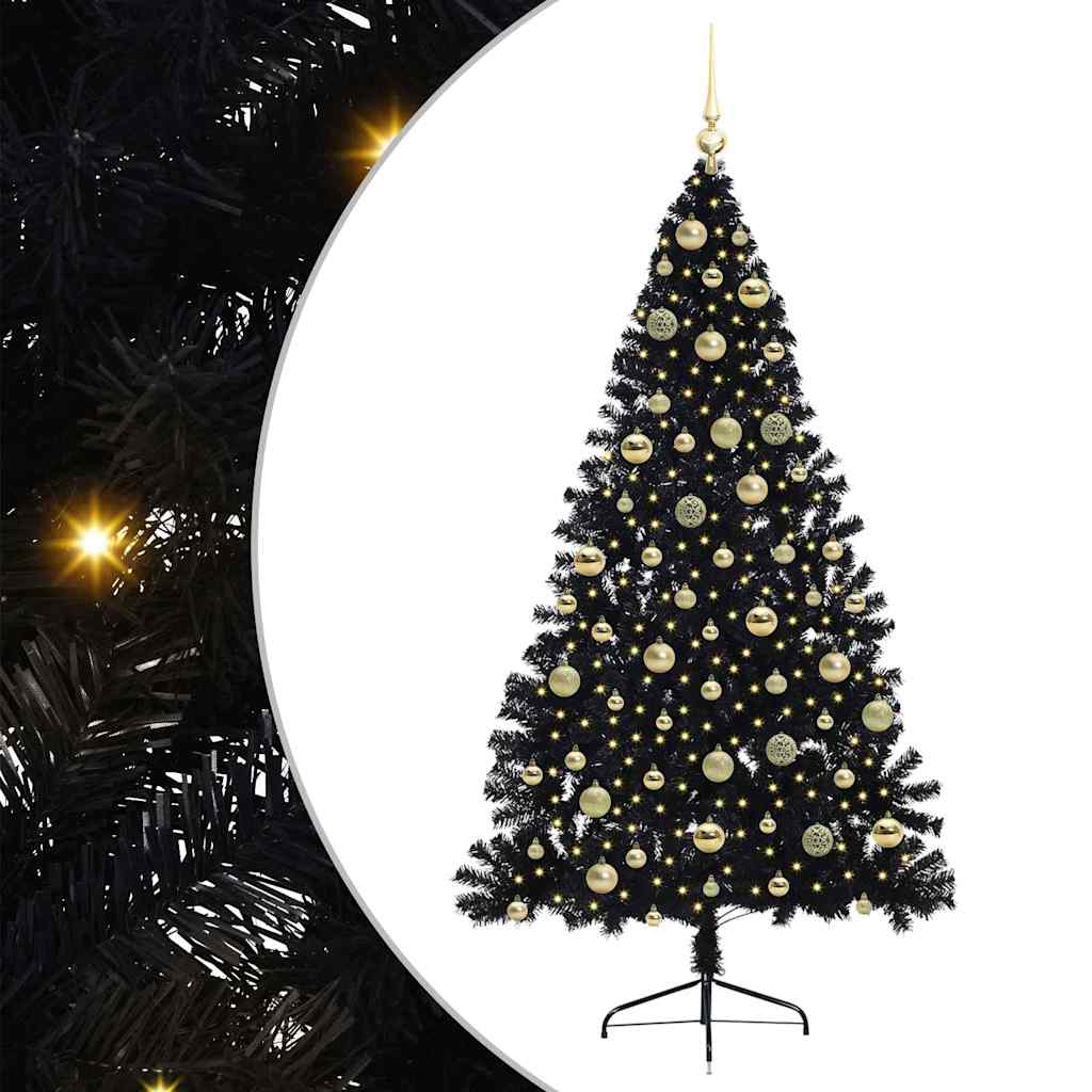 Kunstmatig Voorverlicht Kerstboom met 300 LED Zwart 210 cm PVC