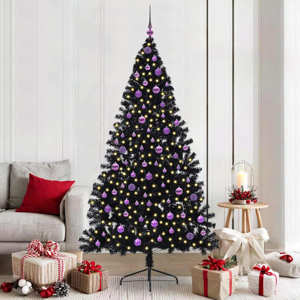 Kunstmatig Voorverlicht Kerstboom met 300 LED Zwart 210 cm PVC