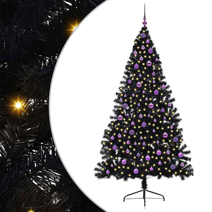 Kunstmatig Voorverlicht Kerstboom met 300 LED Zwart 210 cm PVC
