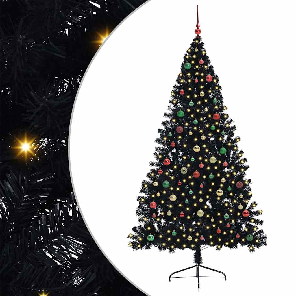 Kunstmatig Voorverlicht Kerstboom met 300 LED Zwart 210 cm PVC