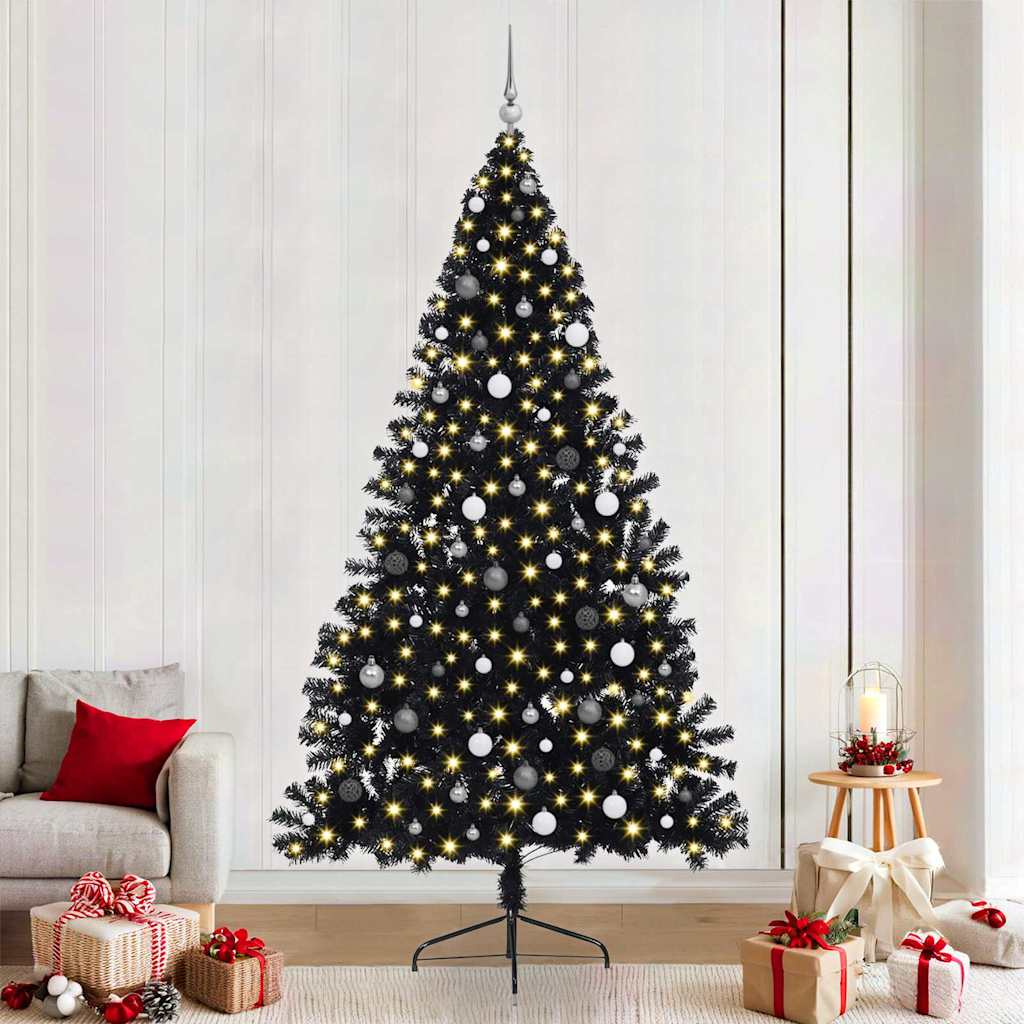 Kunstmatig Voorverlicht Kerstboom met 300 LED Zwart 240 cm PVC
