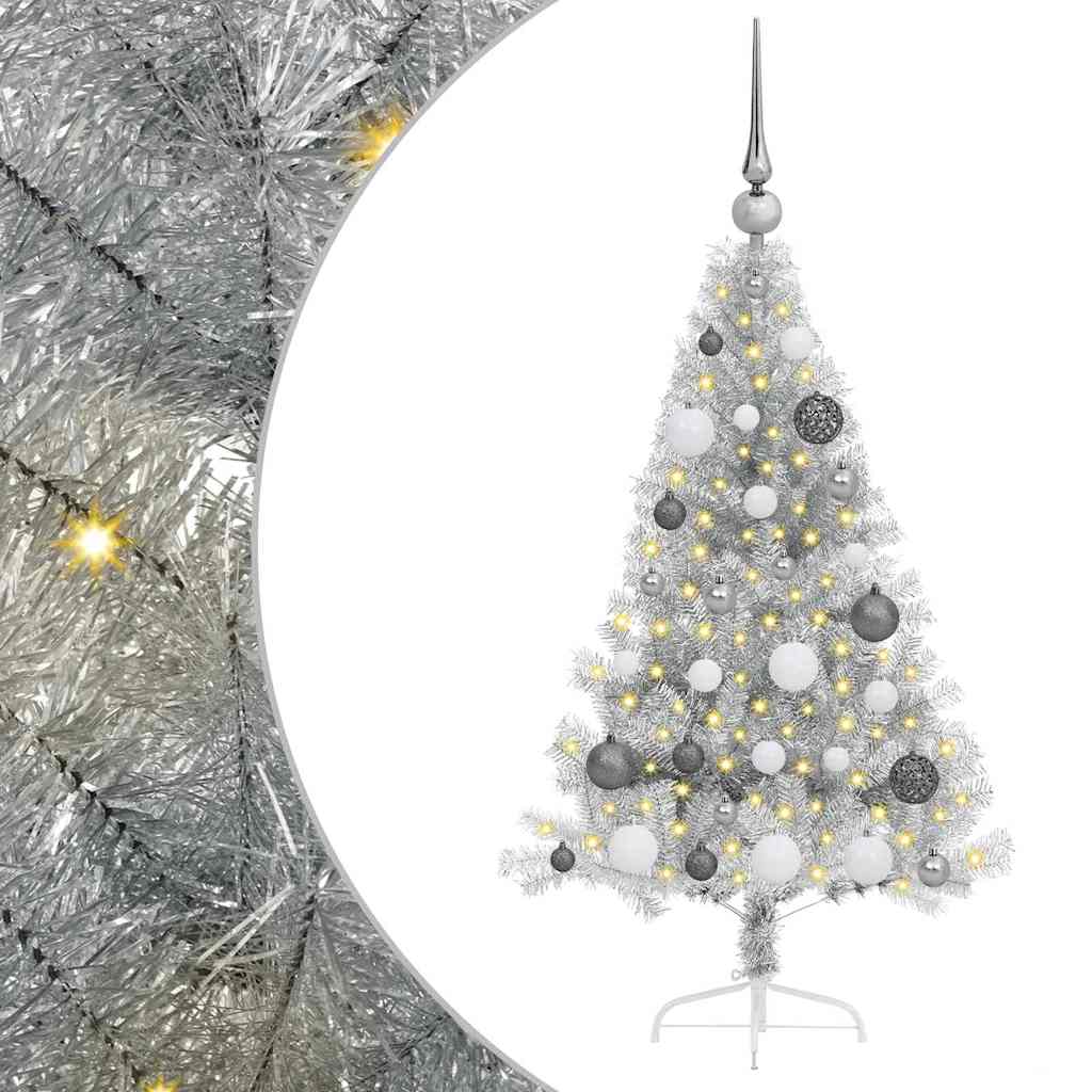 Kunstmatig Voorverlicht Kerstboom met 150 LED Zilver 120 cm PET