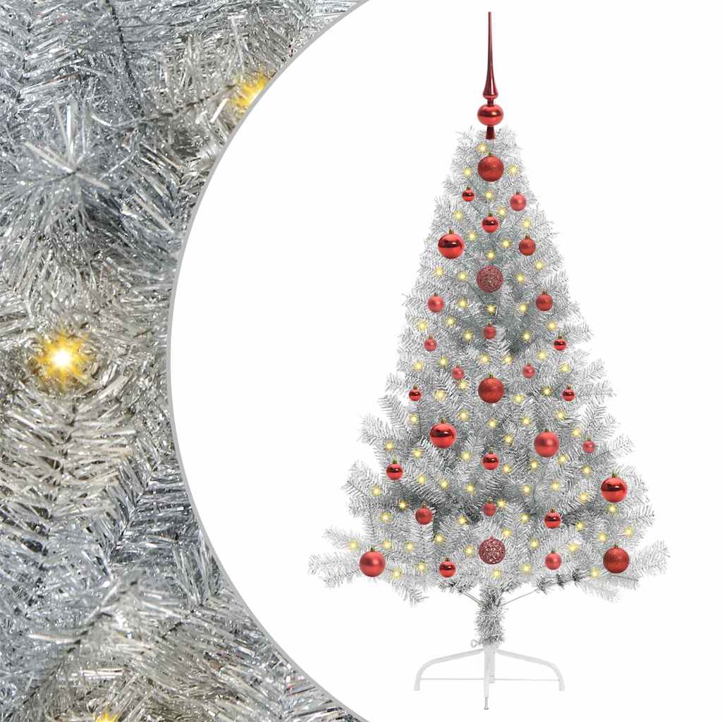 Kunstmatig Voorverlicht Kerstboom met 150 LED Zilver 120 cm PET