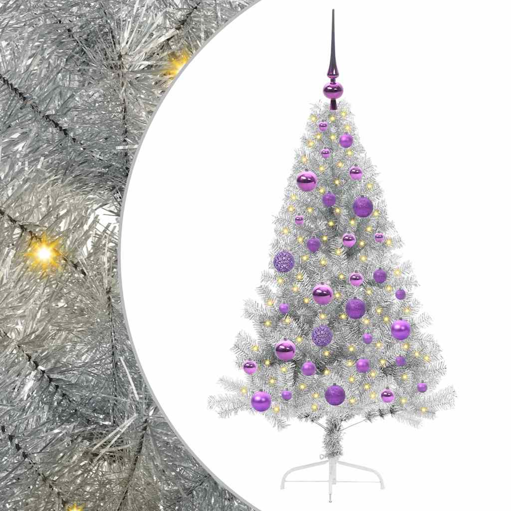 Kunstmatig Voorverlicht Kerstboom met 150 LED Zilver 120 cm PET