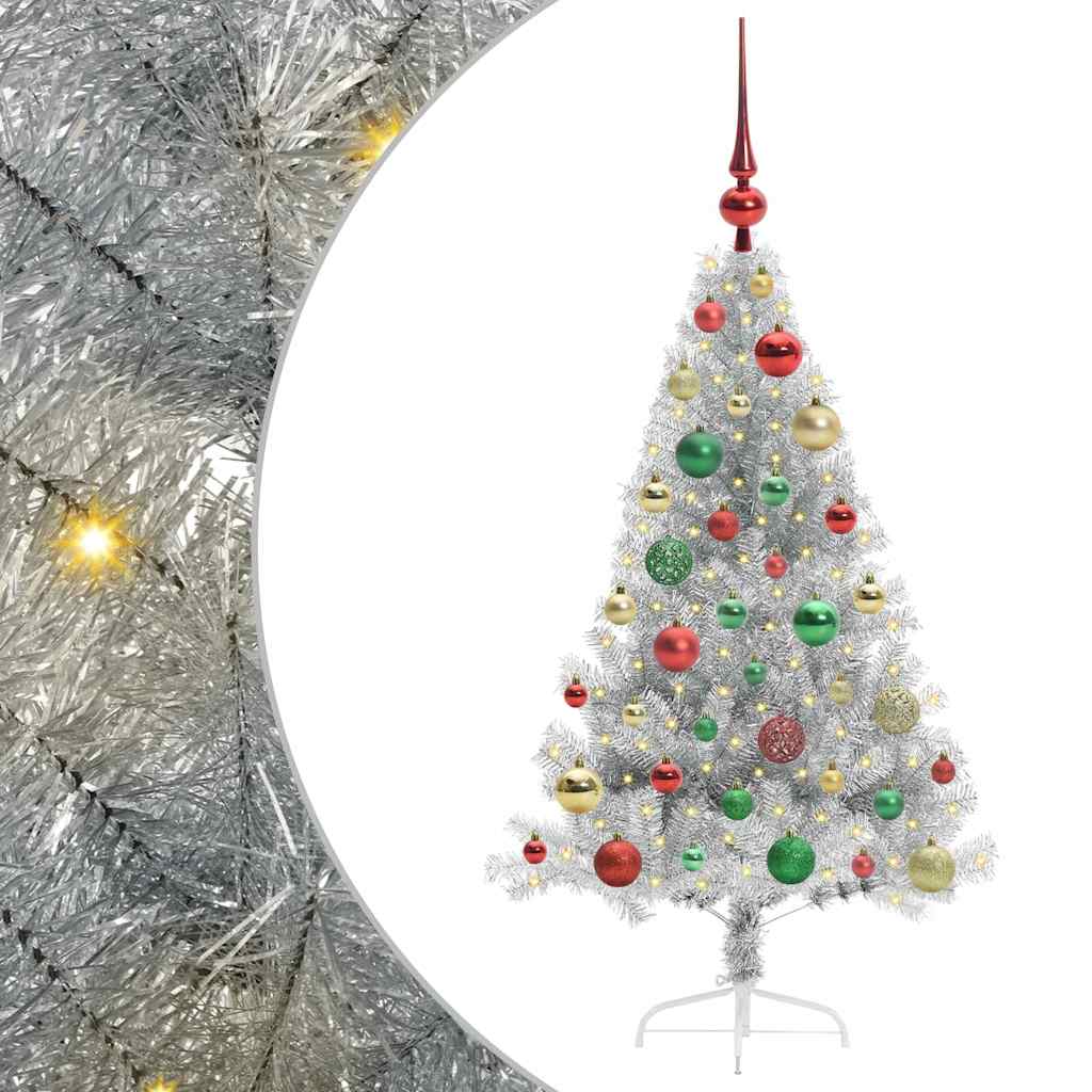 Kunstmatig Voorverlicht Kerstboom met 150 LED Zilver 120 cm PET