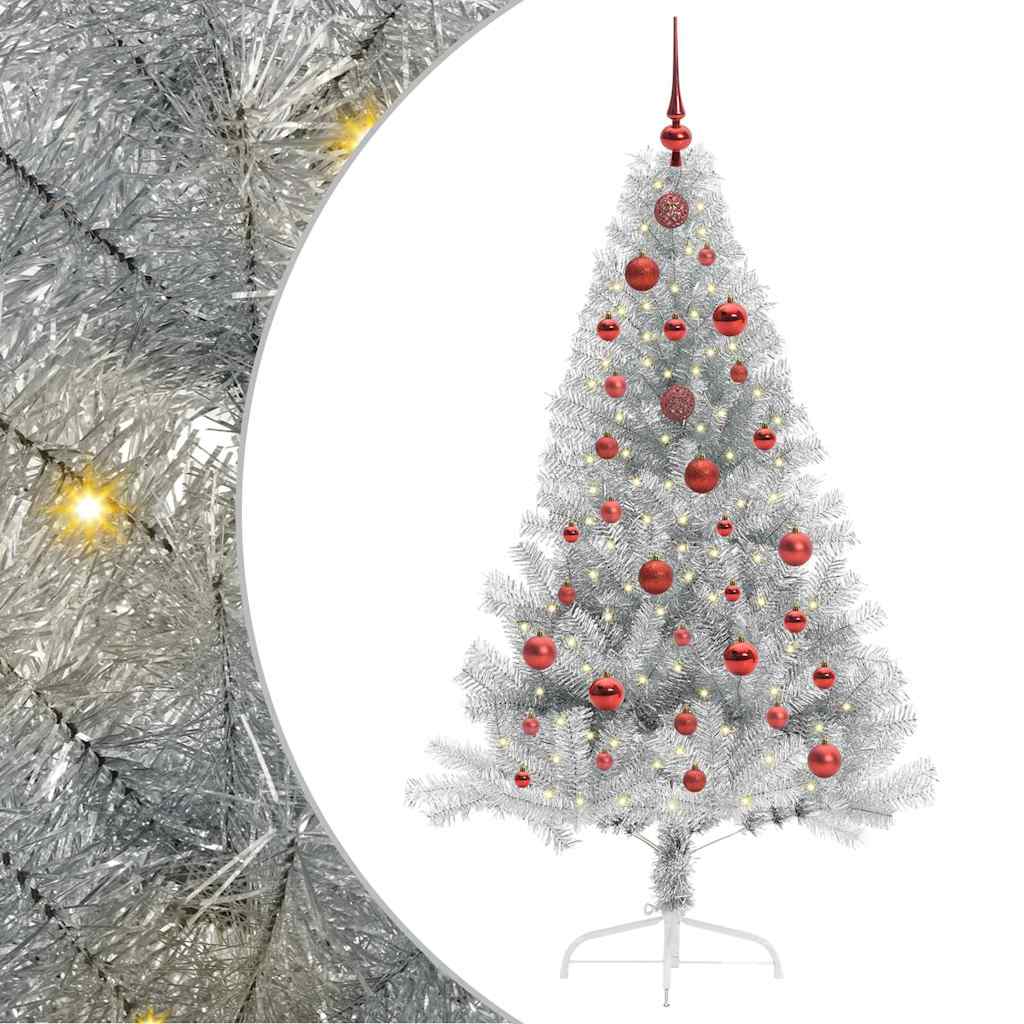 Kunstmatig Voorverlicht Kerstboom met 150 LED Zilver 150 cm PET