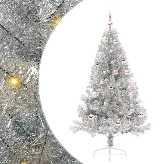 Kunstmatig Voorverlicht Kerstboom met 150 LED Zilver 150 cm PET