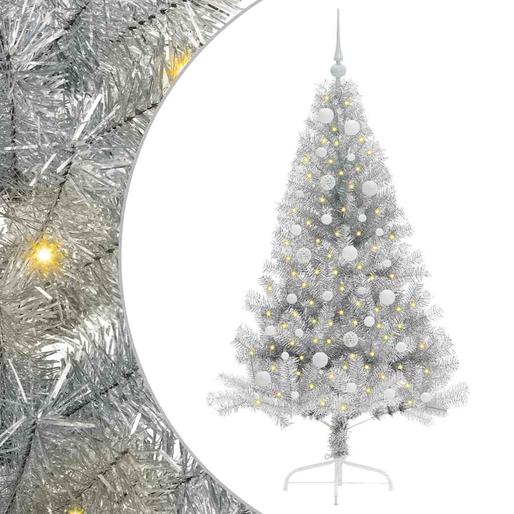 Kunstmatig Voorverlicht Kerstboom met 150 LED Zilver 150 cm PET