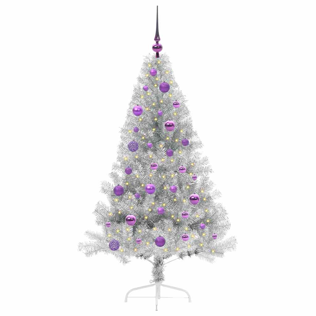 Kunstmatig Voorverlicht Kerstboom met 150 LED Zilver 150 cm PET