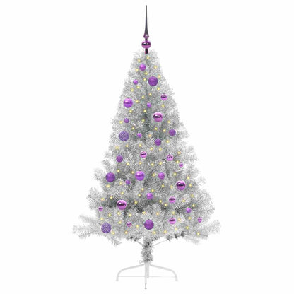 Kunstmatig Voorverlicht Kerstboom met 150 LED Zilver 150 cm PET