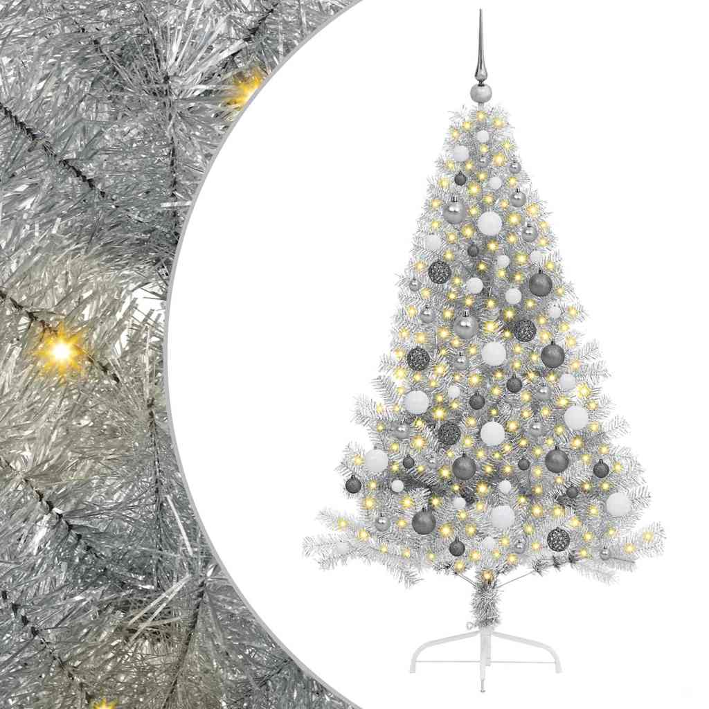 Kunstmatig Voorverlicht Kerstboom met 300 LED Zilver 180 cm PET