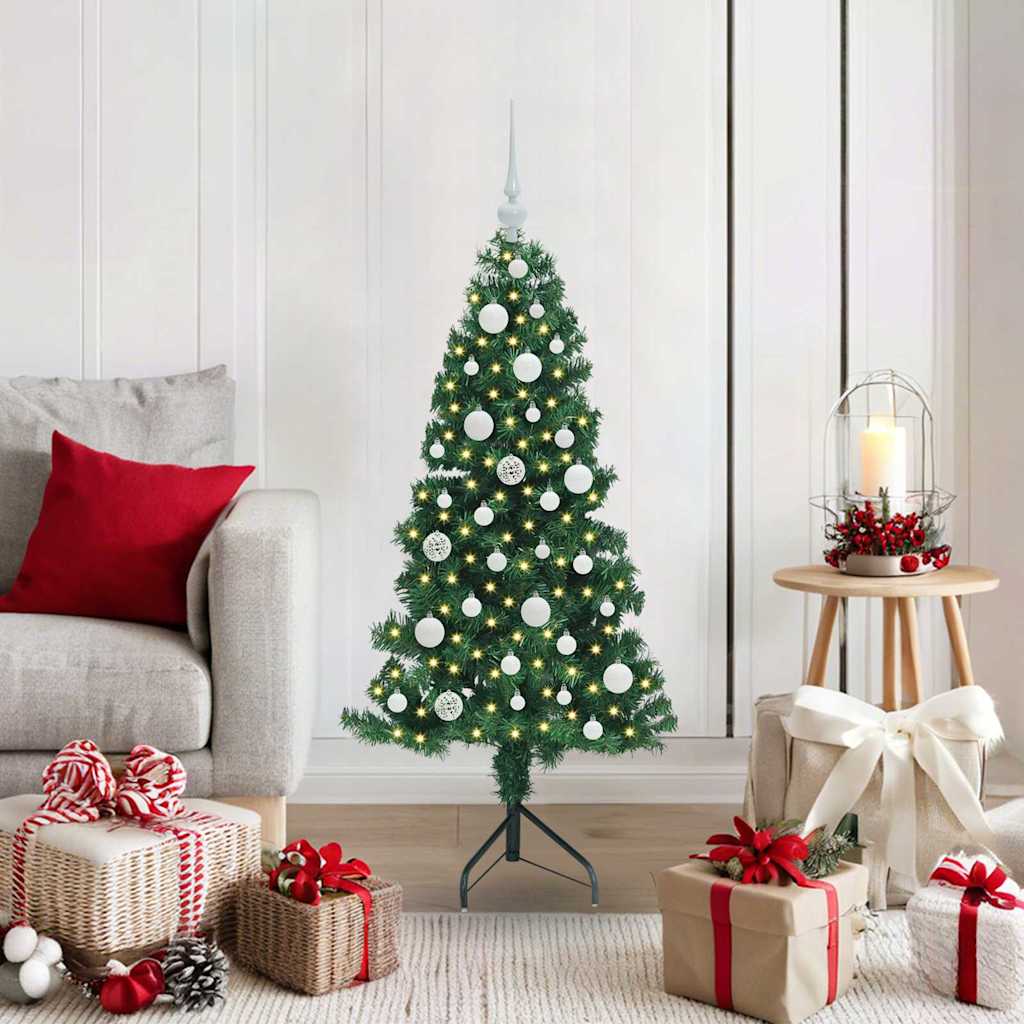 Hoek Kunstkerstboom met 150 LED Groen 120 cm PVC en Metaal