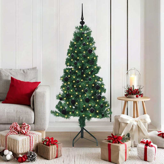 Hoek Kunstkerstboom met 150 LED Groen 150 cm PVC en Metaal
